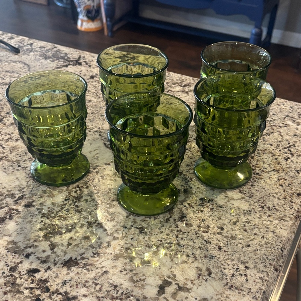 American Whitehall pop Indiana Green Glass Goblets